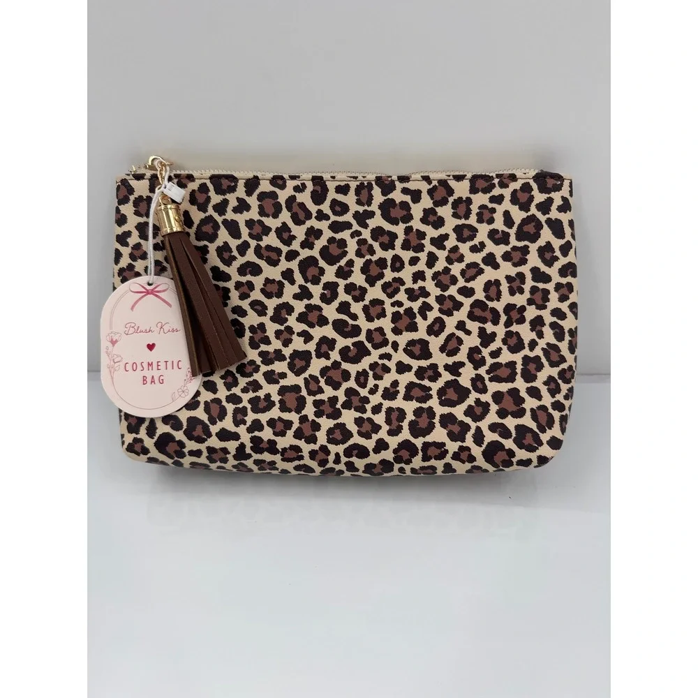 Blush Kiss Leopard Print Cosmetic Bag Tassel Zipper‎ Pouch New